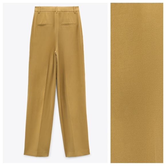 NWT. Zara Tan Full Length High-Waisted Wide Leg Menswear Trousers/Pants Size XL - Picture 6 of 10